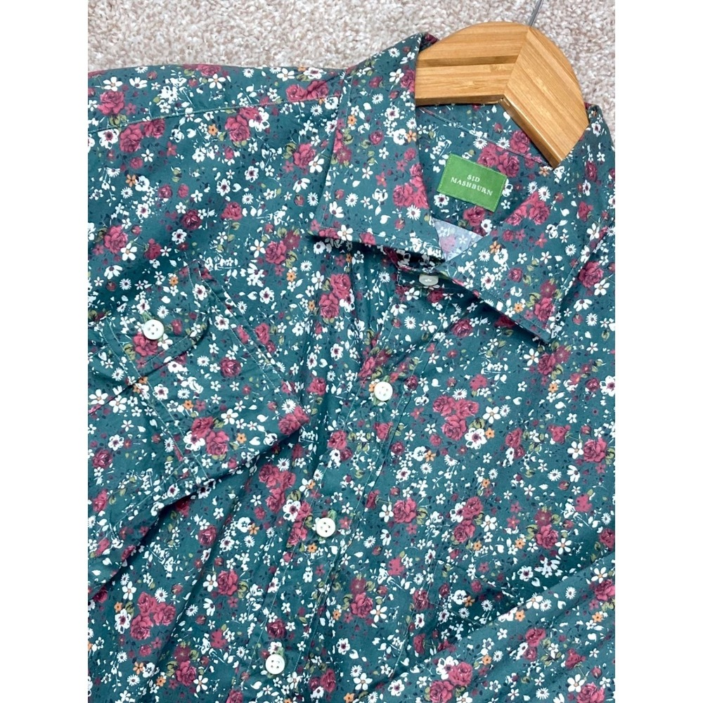Sid Mashburn Floral Print Button Down Shirt Men XL Green Long Sleeve Office Work